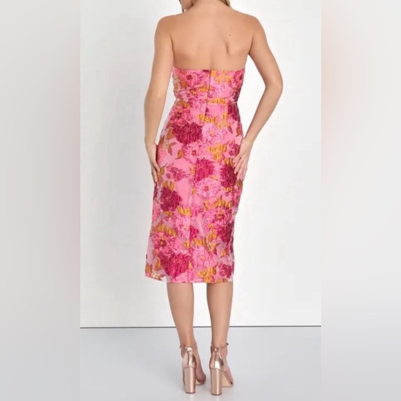 Lulus Upgraded Event Pink Jacquard Strapless Bustier Midi Dress  Large NWT - Picture 3 of 14
